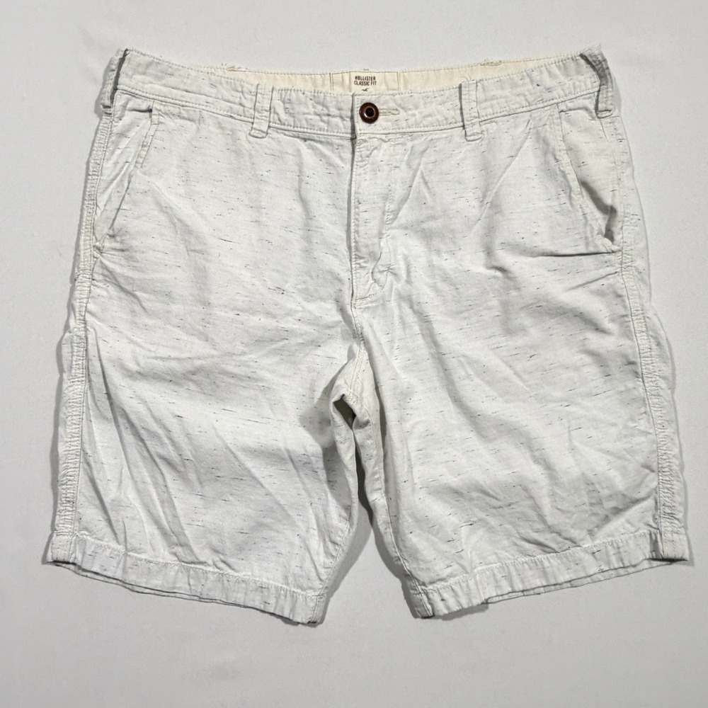 Hollister Classic Fit Chino Shorts Mens 36 White Grey Speckled Summer Casual